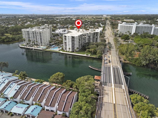 birds eye view of property with a city view