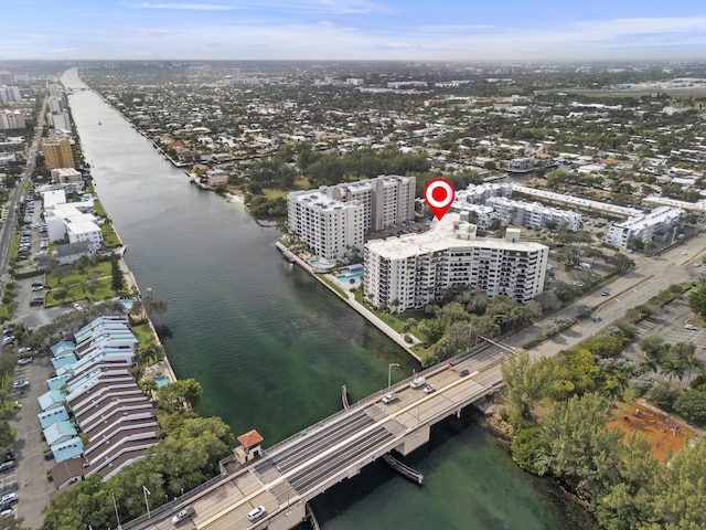 bird's eye view with a view of city and a water view