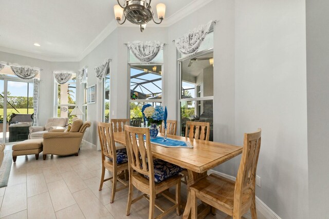 9129 SW Pepoli Way, Port Saint Lucie, FL 34987 - dining space featuring a chandelier, ornamental molding, baseboards, and recessed lighting