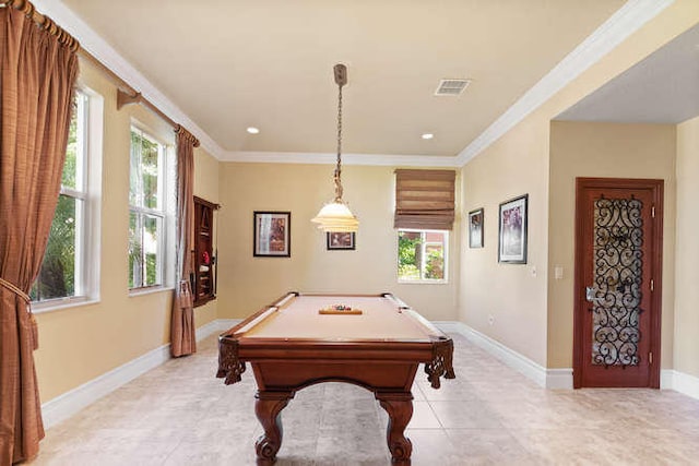 2646 Treanor Ter, Wellington, FL 33414 - game room featuring visible vents, baseboards, billiards, and crown molding