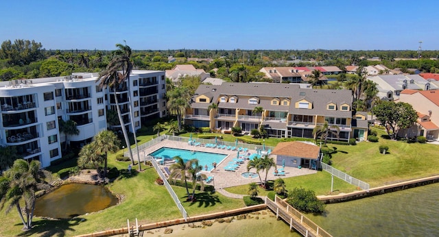 aerial view featuring a water view
