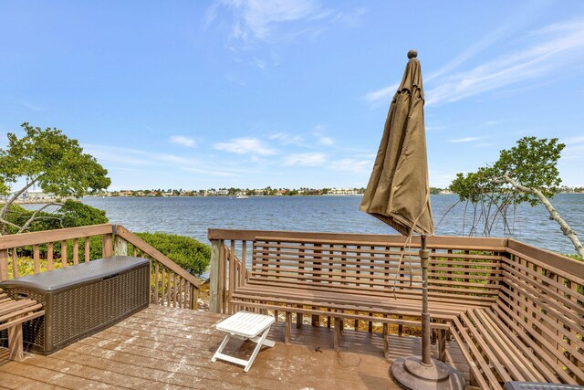 wooden deck with a water view