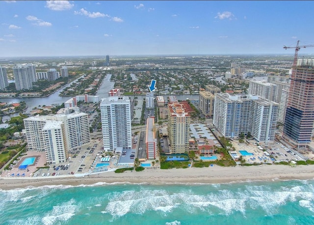 3113 S Ocean Dr Unit 301, Hallandale Beach, FL 33009 - bird's eye view featuring a beach view, a view of city, and a water view