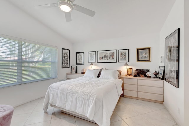 12792 Coral Lakes Dr, Boynton Beach, FL 33437 - bedroom with lofted ceiling, light tile patterned floors, and ceiling fan