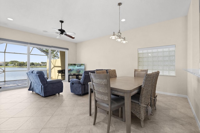 154 Berenger Walk, Royal Palm Beach, FL 33414 - dining area featuring light tile patterned floors, a ceiling fan, recessed lighting, and baseboards