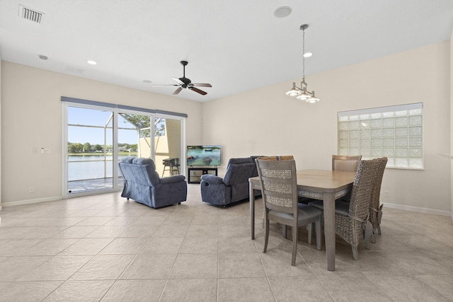 154 Berenger Walk, Royal Palm Beach, FL 33414 - dining room with ceiling fan, baseboards, recessed lighting, and light tile patterned flooring