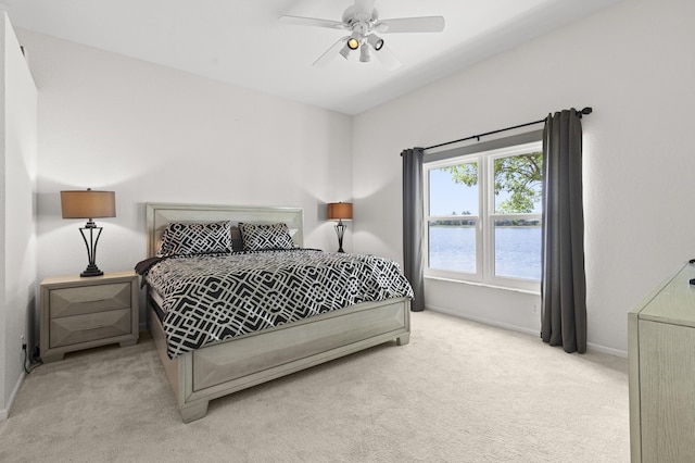154 Berenger Walk, Royal Palm Beach, FL 33414 - carpeted bedroom with baseboards, a water view, and a ceiling fan