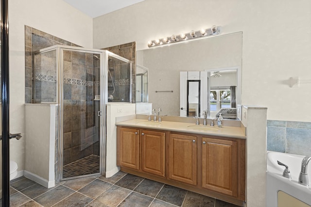 154 Berenger Walk, Royal Palm Beach, FL 33414 - full bath featuring a shower stall, double vanity, toilet, and a tub