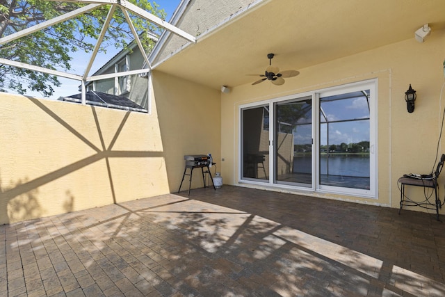 154 Berenger Walk, Royal Palm Beach, FL 33414 - view of patio / terrace with ceiling fan and a lanai