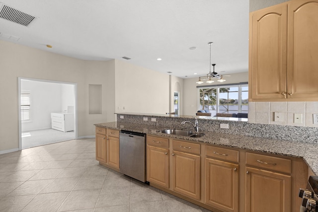 154 Berenger Walk, Royal Palm Beach, FL 33414 - kitchen featuring dishwasher, a sink, light stone counters, baseboards, and recessed lighting