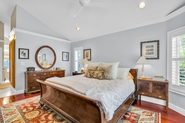 6106 Vista Linda Ln, Boca Raton, FL 33433 - bedroom with ornamental molding, recessed lighting, vaulted ceiling, and wood finished floors