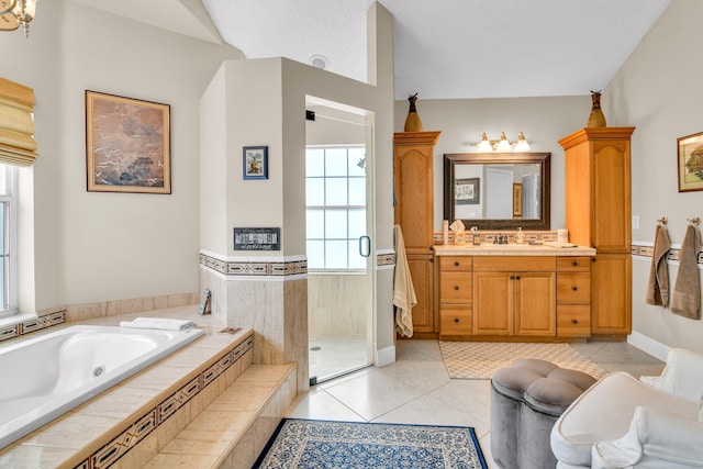 6106 Vista Linda Ln, Boca Raton, FL 33433 - full bathroom with tile patterned flooring, a shower stall, vanity, and a garden tub