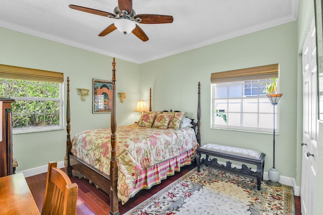 6106 Vista Linda Ln, Boca Raton, FL 33433 - bedroom featuring ornamental molding, baseboards, a ceiling fan, and wood finished floors