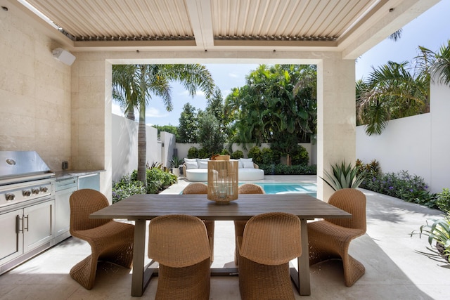1246 George Bush, Delray Beach, FL 33483 - view of patio / terrace with outdoor dining area, a fenced backyard, grilling area, and area for grilling
