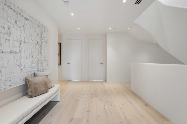 1246 George Bush, Delray Beach, FL 33483 - interior space with recessed lighting, vaulted ceiling, hardwood / wood-style floors, and visible vents
