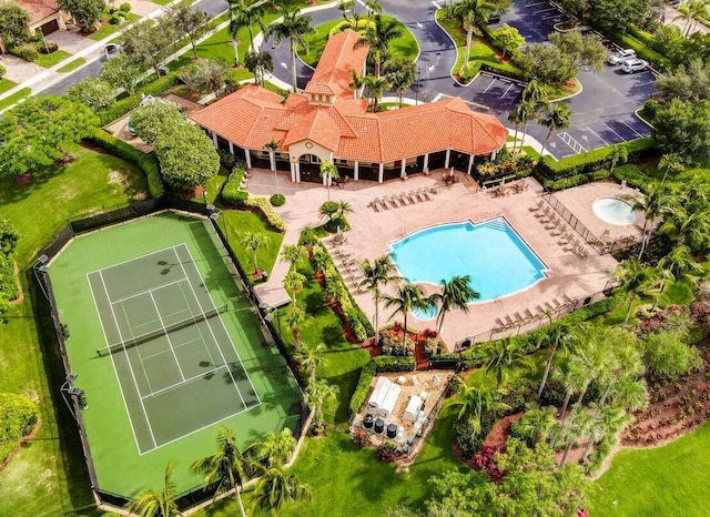 drone / aerial view of a pool area