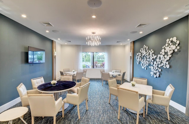 6975 Peters Ln, Delray Beach, FL 33446 - carpeted dining area featuring recessed lighting, visible vents, and baseboards