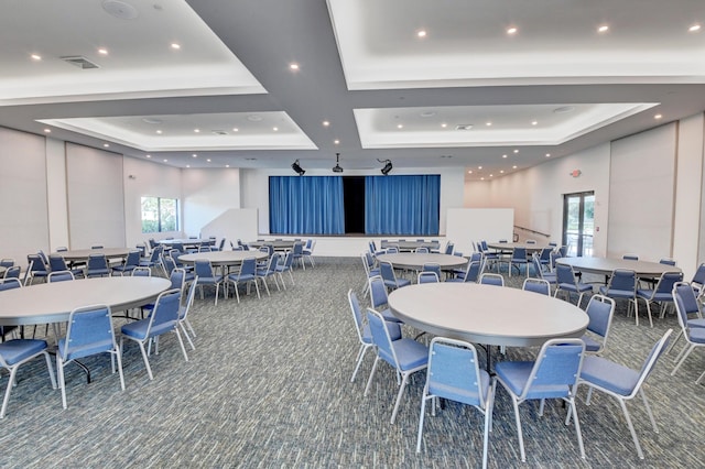 6975 Peters Ln, Delray Beach, FL 33446 - carpeted dining area with recessed lighting, a tray ceiling, plenty of natural light, and visible vents