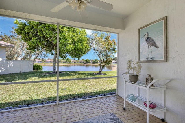 2737 Clipper Cir, West Palm Beach, FL 33411 - sunroom / solarium with a water view and a ceiling fan