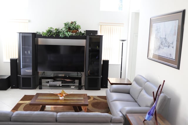 living area featuring tile patterned floors