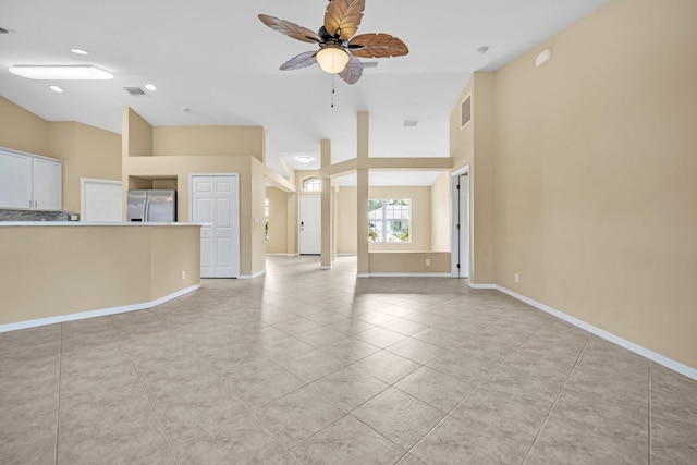 1355 SW Porter Rd, Port Saint Lucie, FL 34953 - unfurnished living room featuring light tile patterned floors, visible vents, baseboards, and ceiling fan