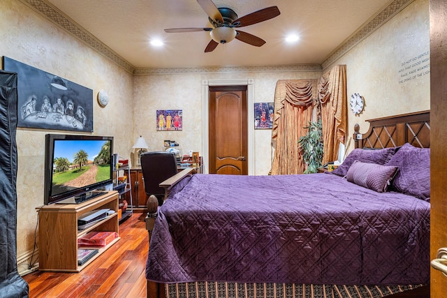 16090 Rio Del Paz, Delray Beach, FL 33446 - bedroom with hardwood / wood-style flooring, a ceiling fan, and ornamental molding