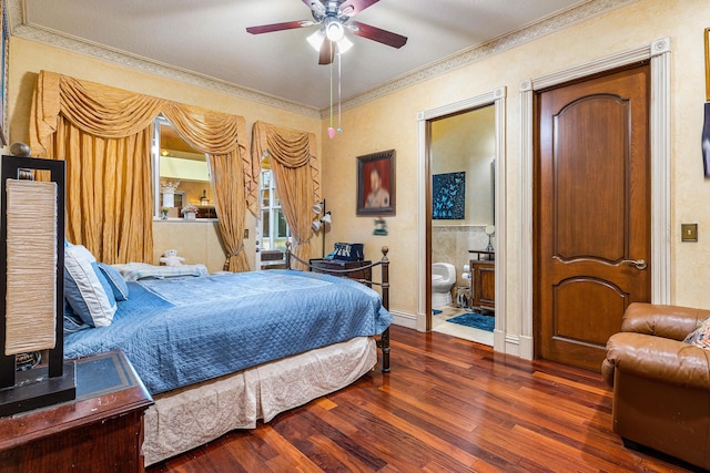 16090 Rio Del Paz, Delray Beach, FL 33446 - bedroom with wood finished floors, crown molding, ensuite bathroom, and ceiling fan