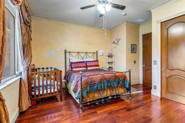 16090 Rio Del Paz, Delray Beach, FL 33446 - bedroom with wood finished floors, multiple windows, baseboards, ornamental molding, and a ceiling fan