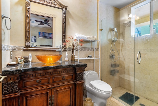 16090 Rio Del Paz, Delray Beach, FL 33446 - full bath featuring a shower stall, vanity, toilet, and tasteful backsplash