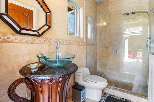 16090 Rio Del Paz, Delray Beach, FL 33446 - full bathroom with tile walls, plenty of natural light, toilet, a shower stall, and vanity