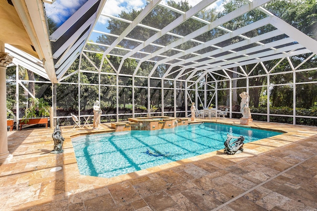 16090 Rio Del Paz, Delray Beach, FL 33446 - view of swimming pool with a patio area, a lanai, and a pool with connected hot tub