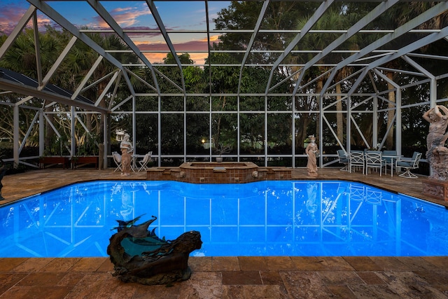 16090 Rio Del Paz, Delray Beach, FL 33446 - view of pool featuring a lanai, a pool with connected hot tub, and a patio area