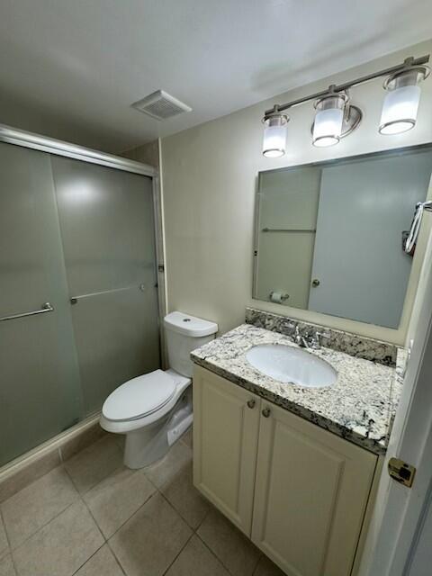 2075 SW 122nd Ave Unit 513, Miami, FL 33175 - bathroom featuring tile patterned flooring, vanity, toilet, a shower stall, and visible vents