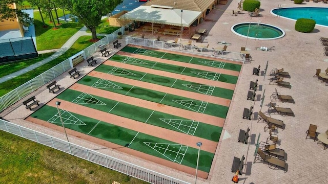 drone / aerial view of a pool area