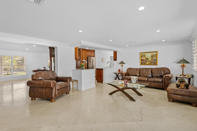 6611 NE 21st Ln, Fort Lauderdale, FL 33308 - living room featuring crown molding and recessed lighting