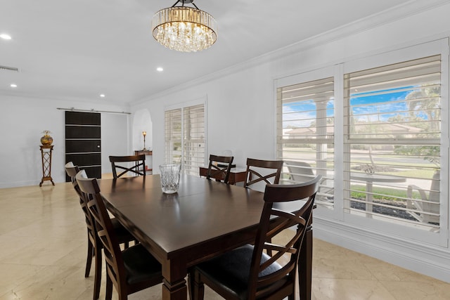 6611 NE 21st Ln, Fort Lauderdale, FL 33308 - dining space with ornamental molding, a healthy amount of sunlight, and recessed lighting