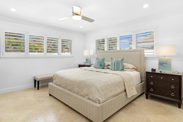6611 NE 21st Ln, Fort Lauderdale, FL 33308 - bedroom featuring multiple windows, recessed lighting, ceiling fan, and baseboards