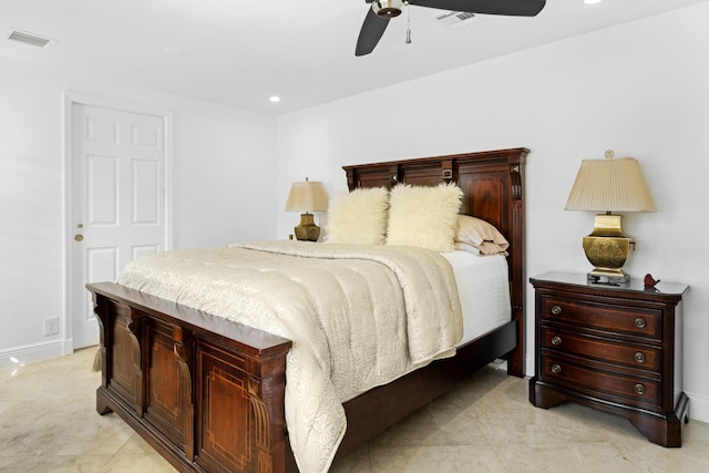 6611 NE 21st Ln, Fort Lauderdale, FL 33308 - bedroom featuring baseboards, ceiling fan, visible vents, and recessed lighting