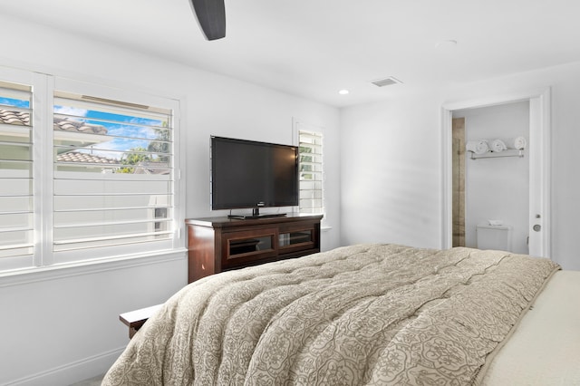6611 NE 21st Ln, Fort Lauderdale, FL 33308 - bedroom with recessed lighting, ceiling fan, visible vents, and multiple windows
