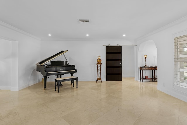 6611 NE 21st Ln, Fort Lauderdale, FL 33308 - sitting room with arched walkways, baseboards, ornamental molding, and visible vents