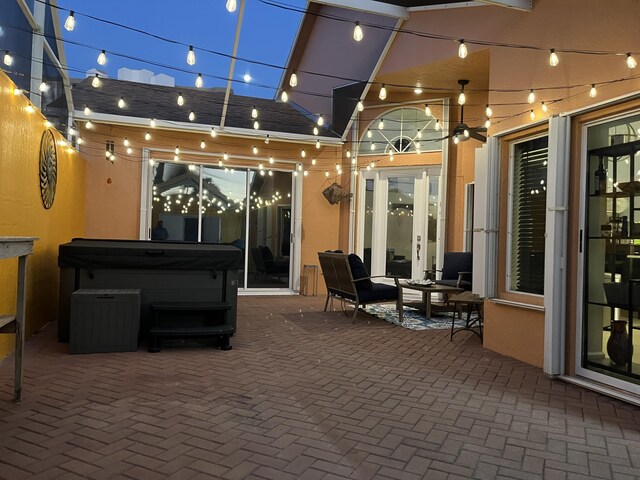 view of patio featuring a hot tub