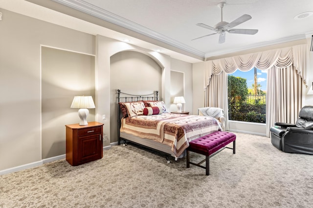 16137 Via Monteverde, Delray Beach, FL 33446 - bedroom with baseboards, carpet floors, ornamental molding, and a ceiling fan