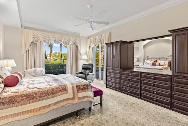 16137 Via Monteverde, Delray Beach, FL 33446 - bedroom with ceiling fan, carpet floors, ornamental molding, and access to outside