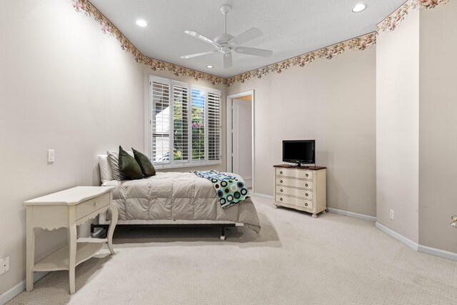 16137 Via Monteverde, Delray Beach, FL 33446 - bedroom featuring light carpet, baseboards, ceiling fan, and recessed lighting