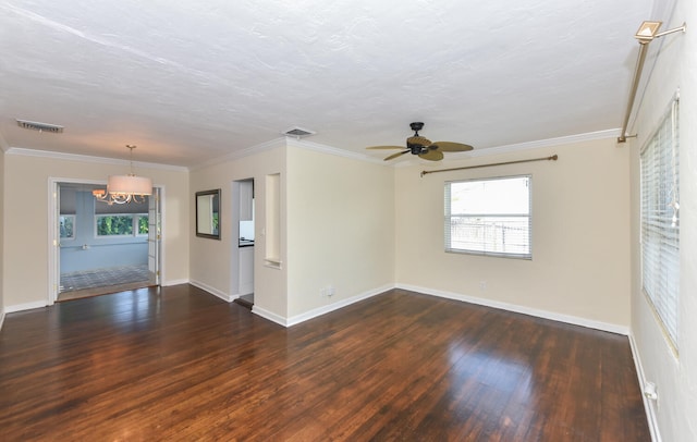340 Russlyn Dr, West Palm Beach, FL 33405 - empty room featuring wood finished floors, a chandelier, baseboards, a ceiling fan, and ornamental molding