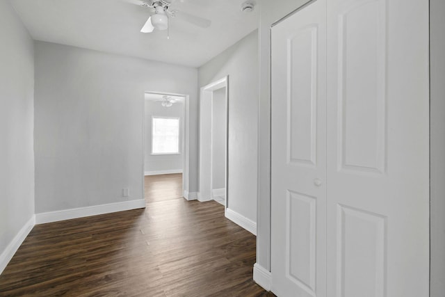 652 Bayberry Dr, Lake Park, FL 33403 - interior space with a ceiling fan, dark wood-style flooring, and baseboards