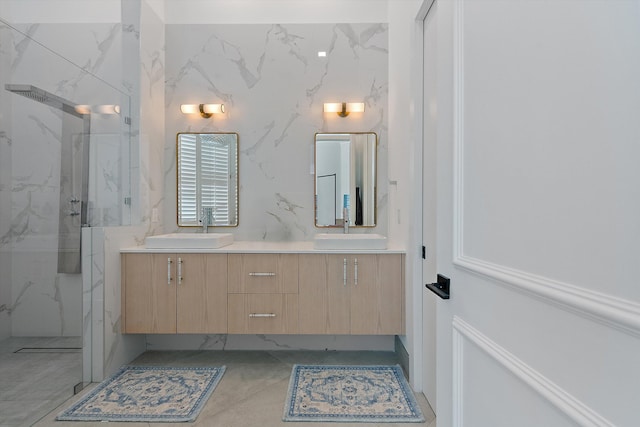 2651 Players Ct, Wellington, FL 33414 - full bathroom featuring double vanity and a marble finish shower