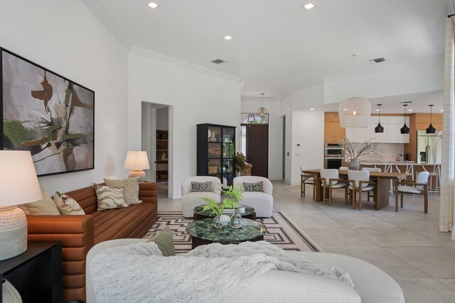 2651 Players Ct, Wellington, FL 33414 - living room featuring ornamental molding and recessed lighting