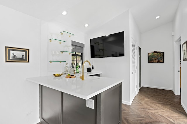 3510 Embassy Dr, West Palm Beach, FL 33401 - bar featuring vaulted ceiling, recessed lighting, and a sink