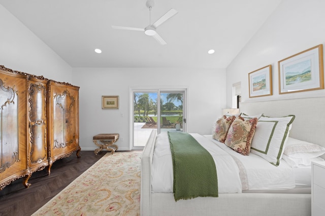 3510 Embassy Dr, West Palm Beach, FL 33401 - bedroom with access to exterior, recessed lighting, ceiling fan, and vaulted ceiling